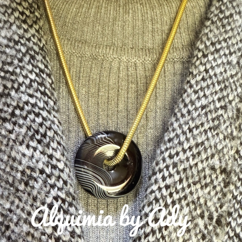 Gold statement black agate necklace